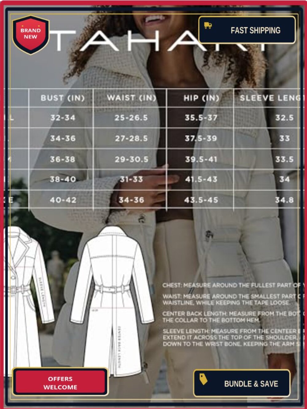 Women's Quilted Jacket Silky Taffeta Water-Resistant Long Sleeve Zip Front - Picture 4 of 4